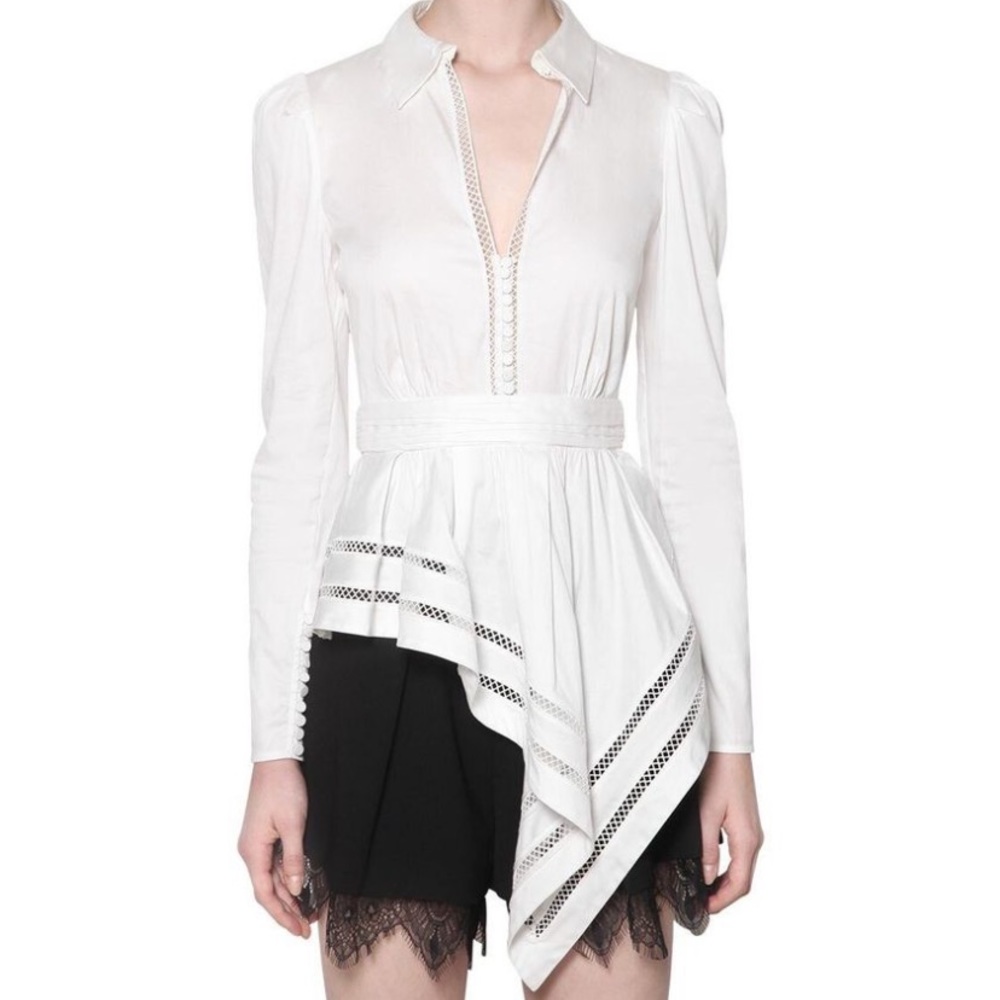 Self Portrait Cotton Poplin Peplum Top
